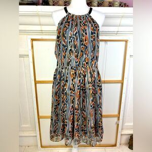 ECI Lined chiffon Multicolor Halter Dress w/pockets,lined, layered bottom